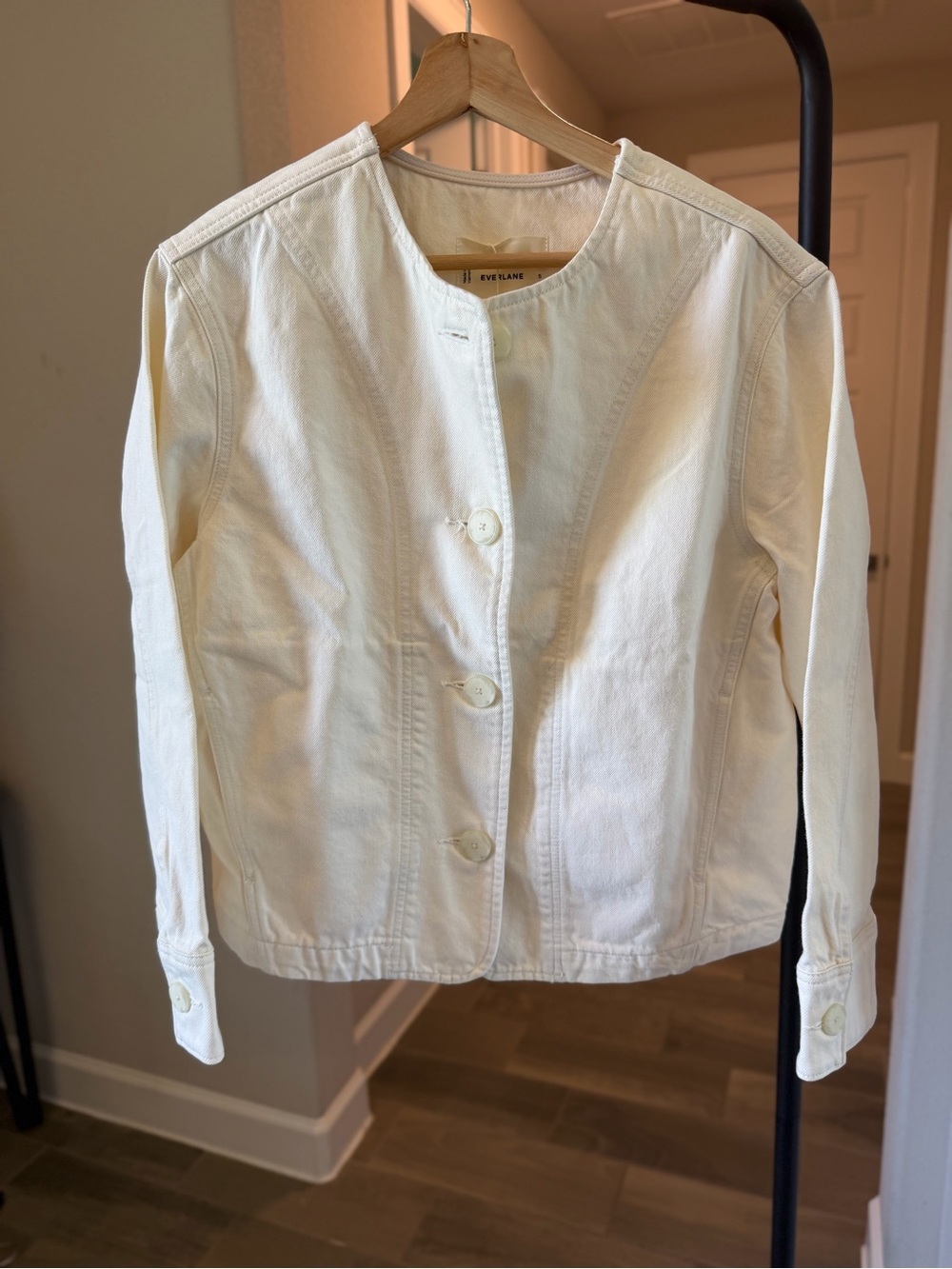 Everlane The Denim Barrel Jacket Calico EcruCream Collarless Denim Jacket S